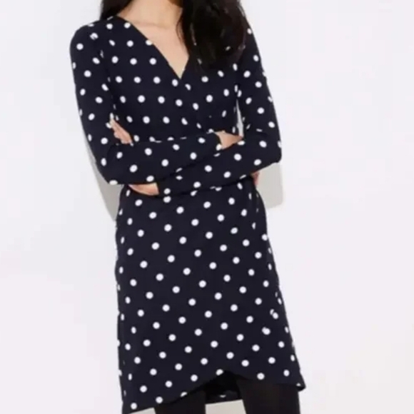 Loft size 10 long sleeve polka dot stretchy dress Twee Workplace Siren - Picture 1 of 10